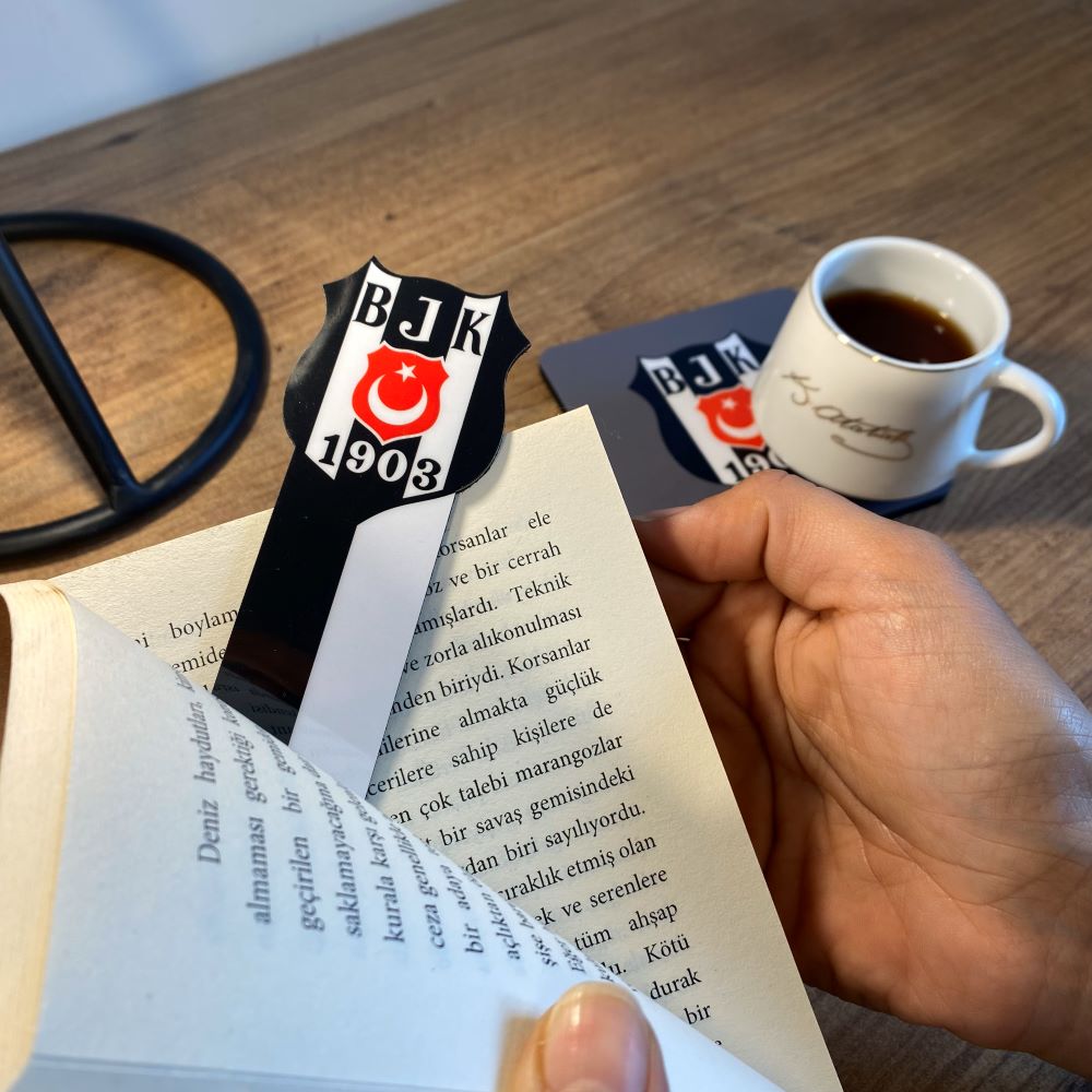 Beşiktaş Lisanlı Logo Özel Kesim Siyah Beyaz Kitap Ayracı