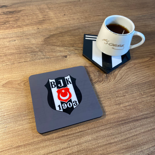 Beşiktaş Lisanlı Canvas Kare Gri Bjk Logolu Bardak Altlığı