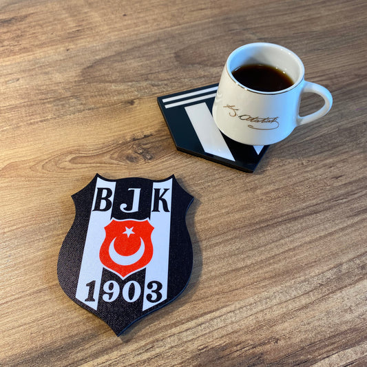 Beşiktaş Lisanlı Canvas Logo Özel Kesim Bardak Altlığı